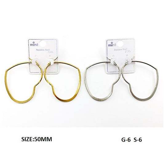 TE5006 - 50MM Stainless Steel Flat Heart Hoops