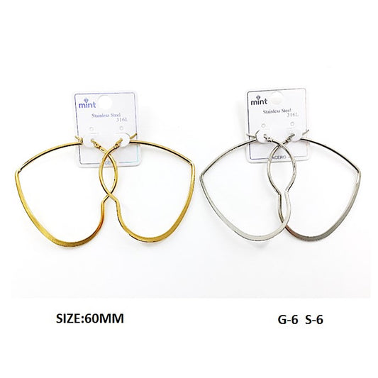 TE5006 - 60MM Stainless Steel Flat Heart Hoops