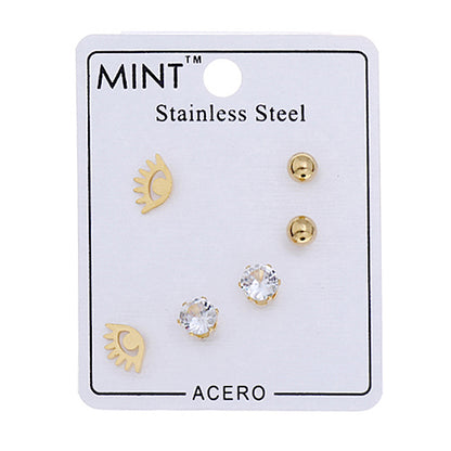 TE862 - Stainless Steel Evil Eye 3 Pair Stud Earring Set