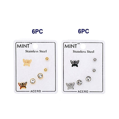 TE866 - Stainless Steel Butterfly 3 Pair Stud Earring Set