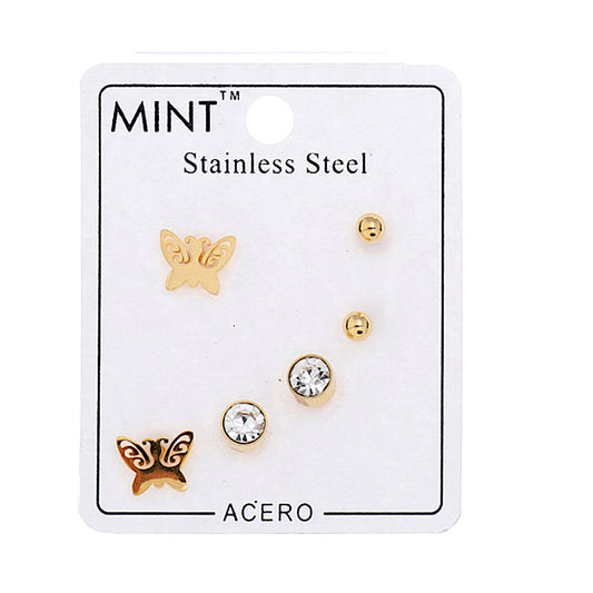 TE866 - Stainless Steel Butterfly 3 Pair Stud Earring Set