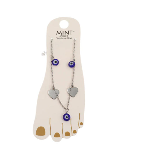 TK1405 - Evil Eye & Heart Stainless Steel Anklet