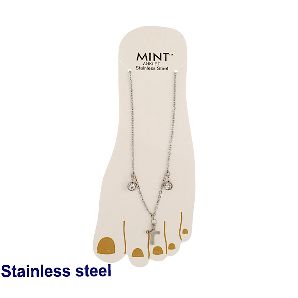 Stainless Steel Cross Crystal Drop Anklet