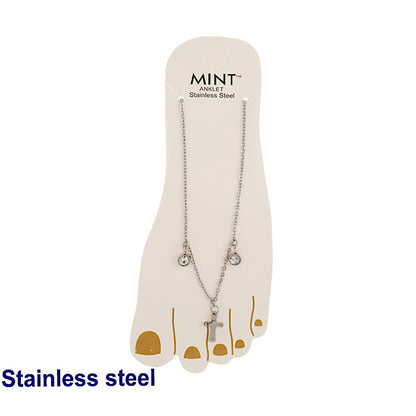 Stainless Steel Cross Crystal Drop Anklet