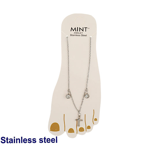 Stainless Steel Cross Crystal Drop Anklet