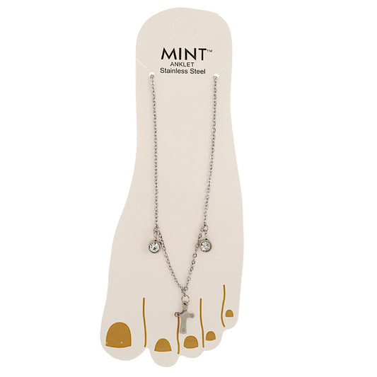 Stainless Steel Cross Crystal Drop Anklet