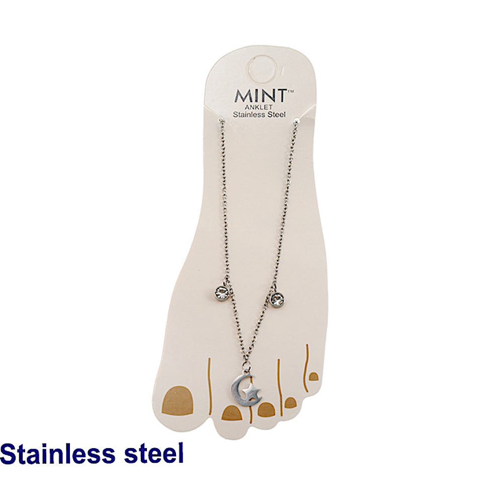 Stainless Steel Moon Star Crystal Drop Anklet