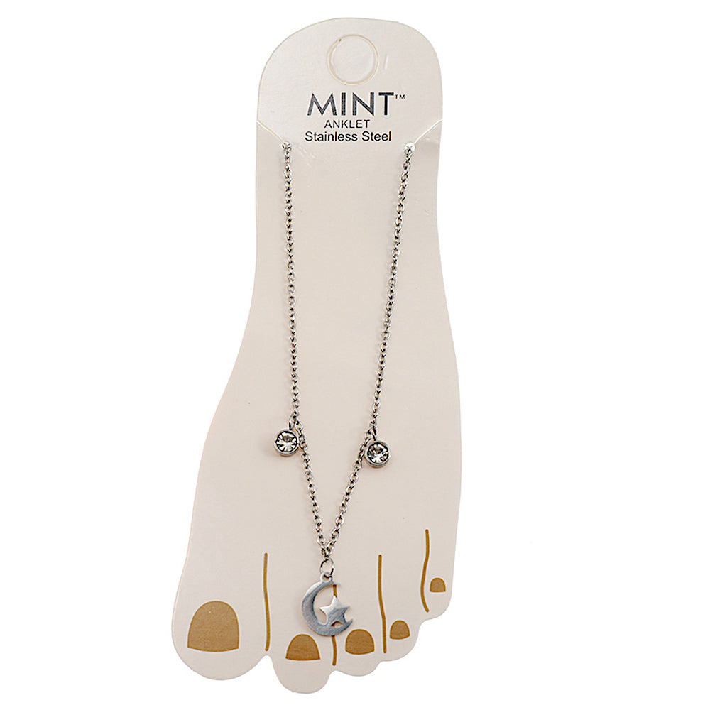 Stainless Steel Moon Star Crystal Drop Anklet