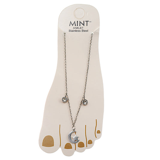 Stainless Steel Moon Star Crystal Drop Anklet