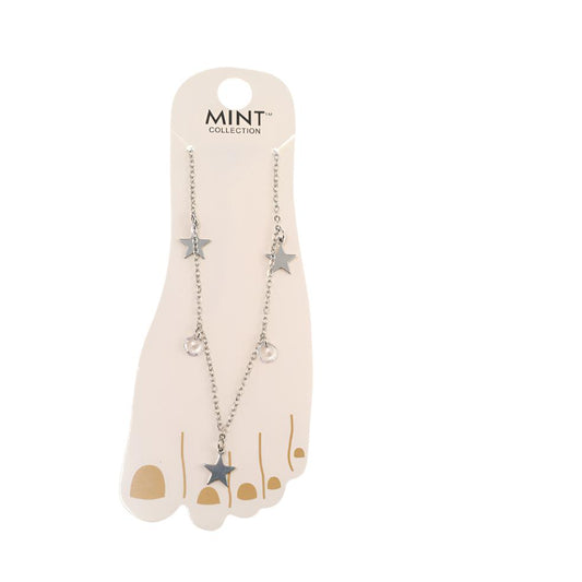 TK1506 -  Star & Crystal Drop Stainless Steel Anklet