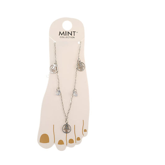 TK1508 - Filigree Hamsa Hand & Crystal Drop Stainless Steel Anklet