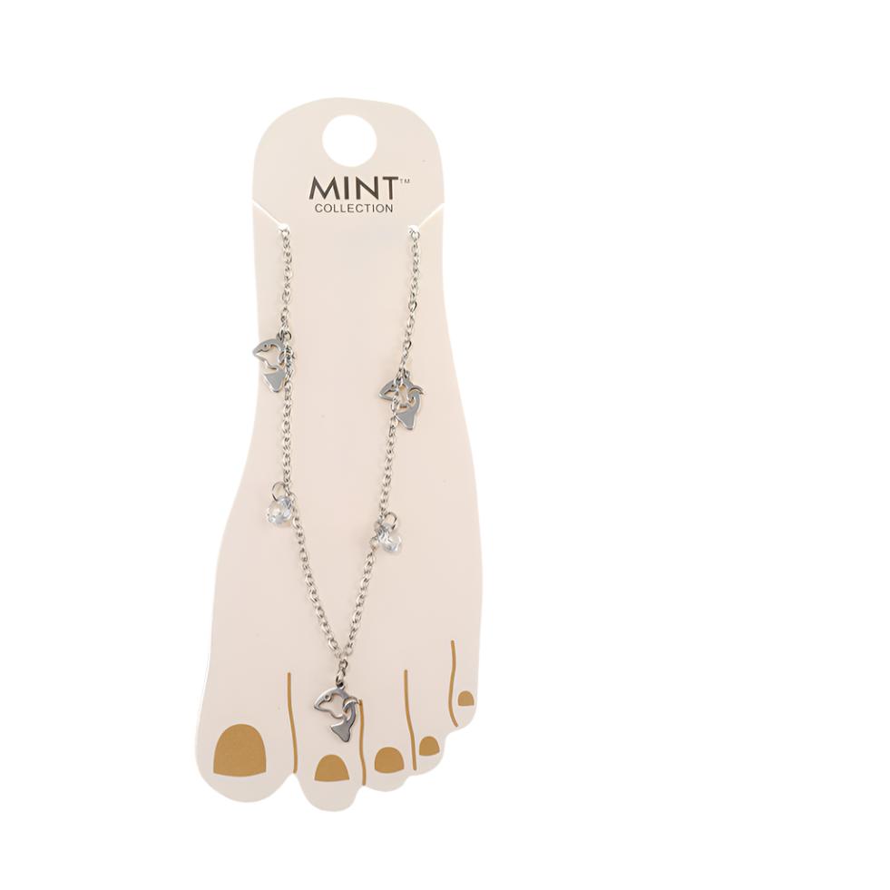 TK1515 - Filigree Whale & Crystal Drop Stainless Steel Anklet