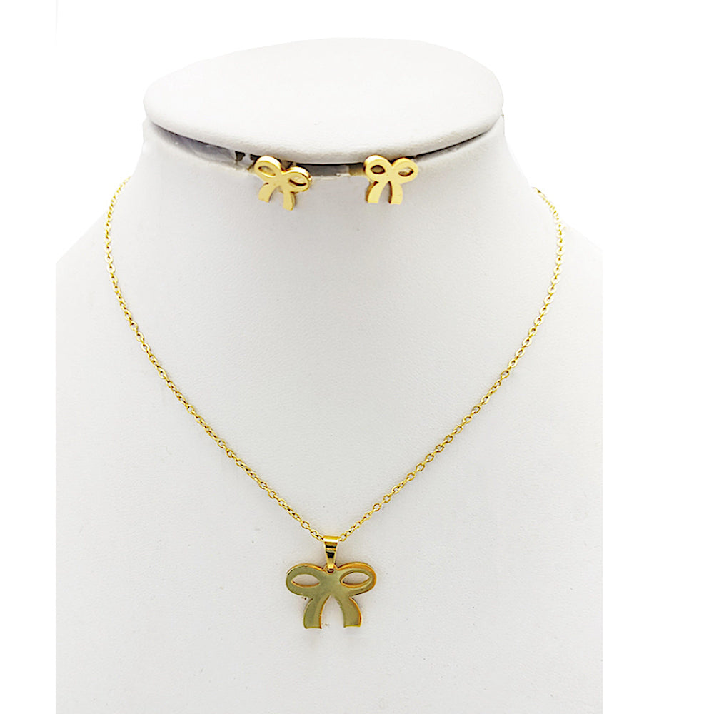 TN2042 - Stainless Steel Bow Pendant Necklace