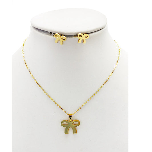 TN2042 - Stainless Steel Bow Pendant Necklace
