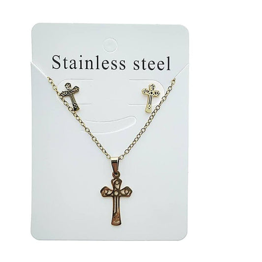 Stainless Steel Filigree Cross Pendant Necklace