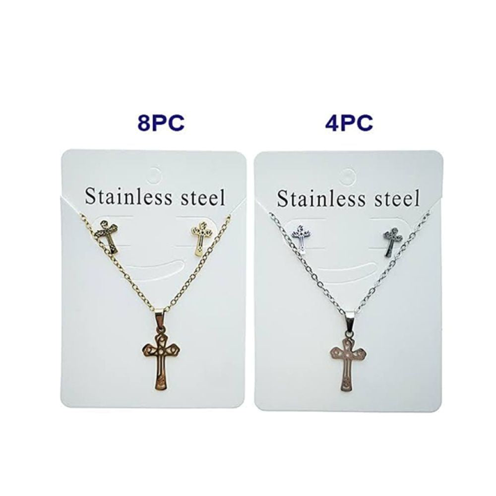 Stainless Steel Filigree Cross Pendant Necklace