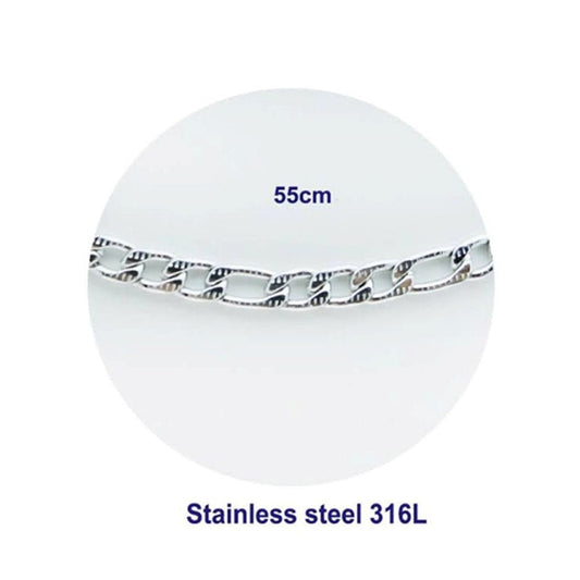 Stainless Steel Etched Figaro Chain Necklace