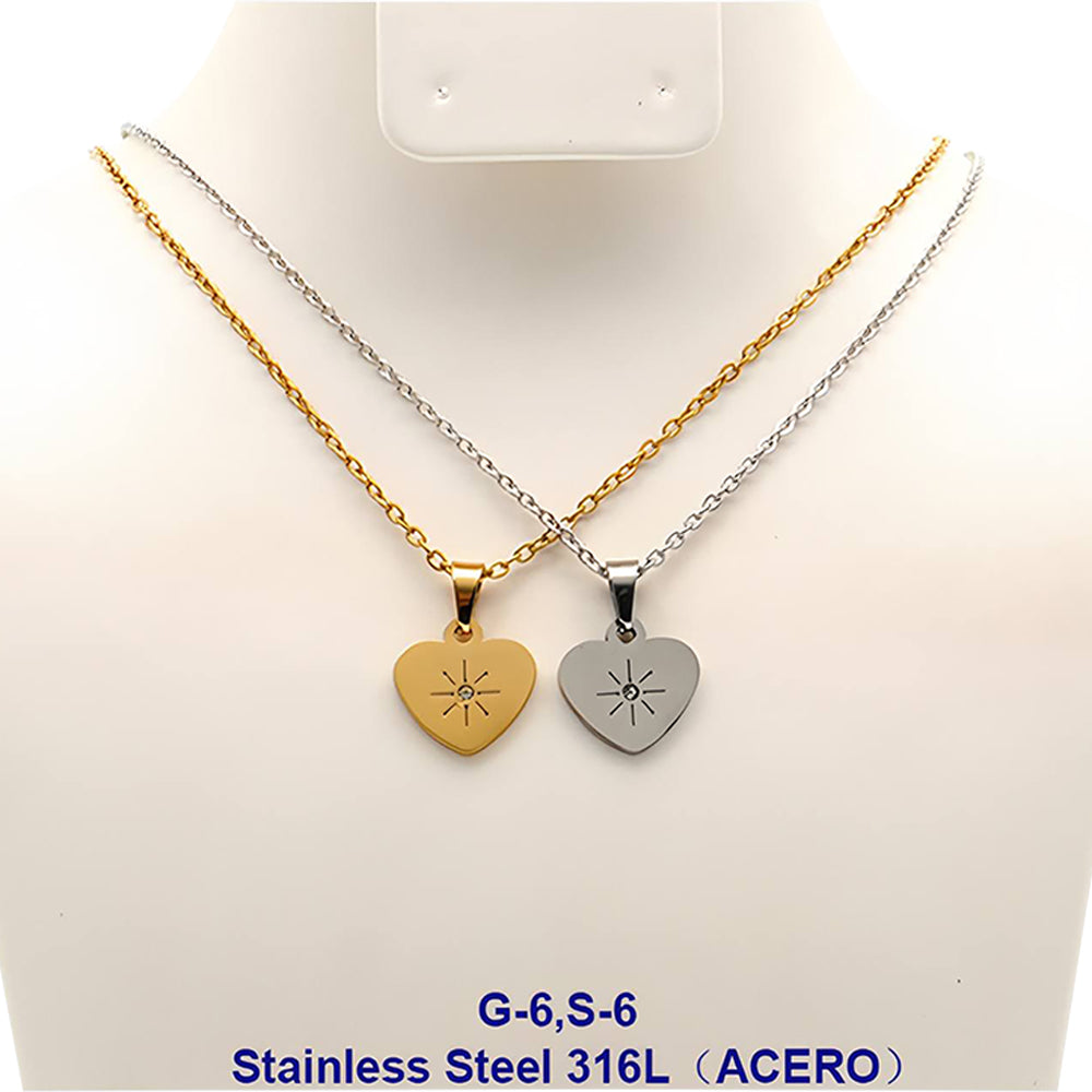 Stainless Steel Star Heart Disc Pendant Necklace
