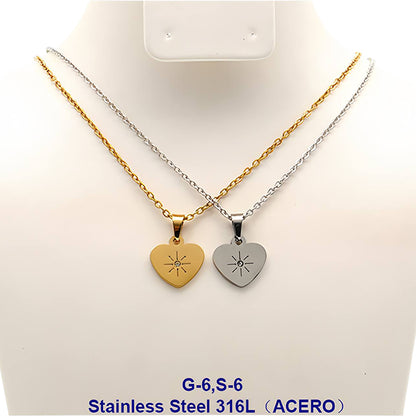 Stainless Steel Star Heart Disc Pendant Necklace