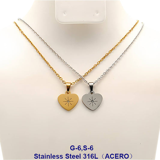 Stainless Steel Star Heart Disc Pendant Necklace