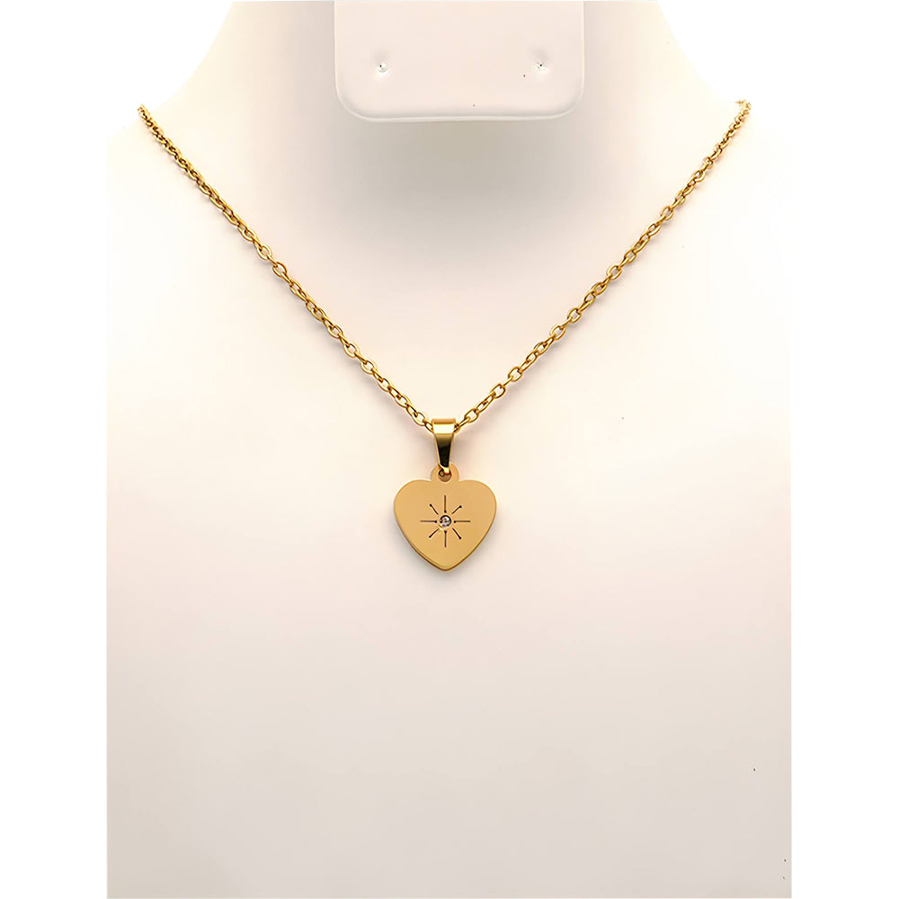 Stainless Steel Star Heart Disc Pendant Necklace