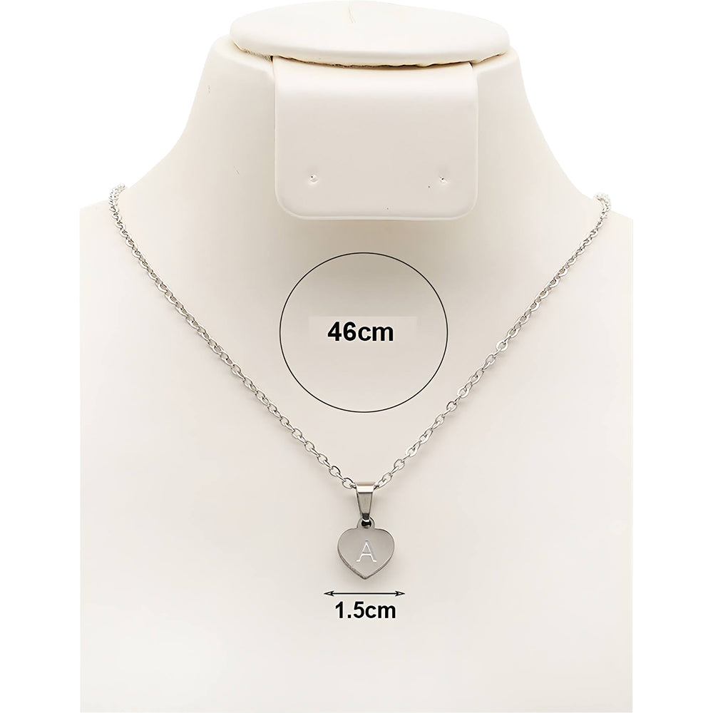 Silver Stainless Steel Alphabet Heart Disc Pendant Necklace