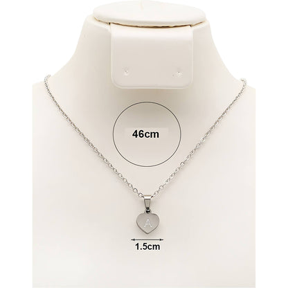 Silver Stainless Steel Alphabet Heart Disc Pendant Necklace