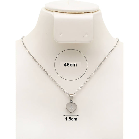 Silver Stainless Steel Alphabet Heart Disc Pendant Necklace