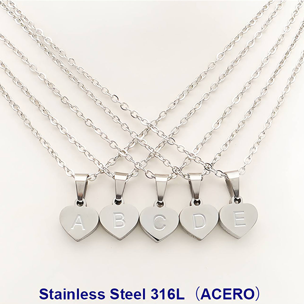 Silver Stainless Steel Alphabet Heart Disc Pendant Necklace