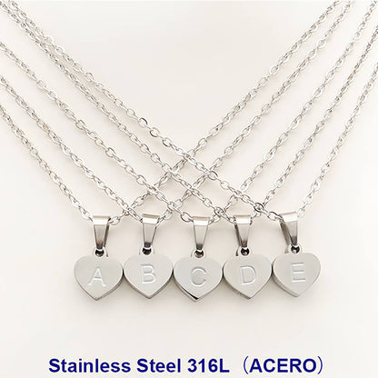 Silver Stainless Steel Alphabet Heart Disc Pendant Necklace