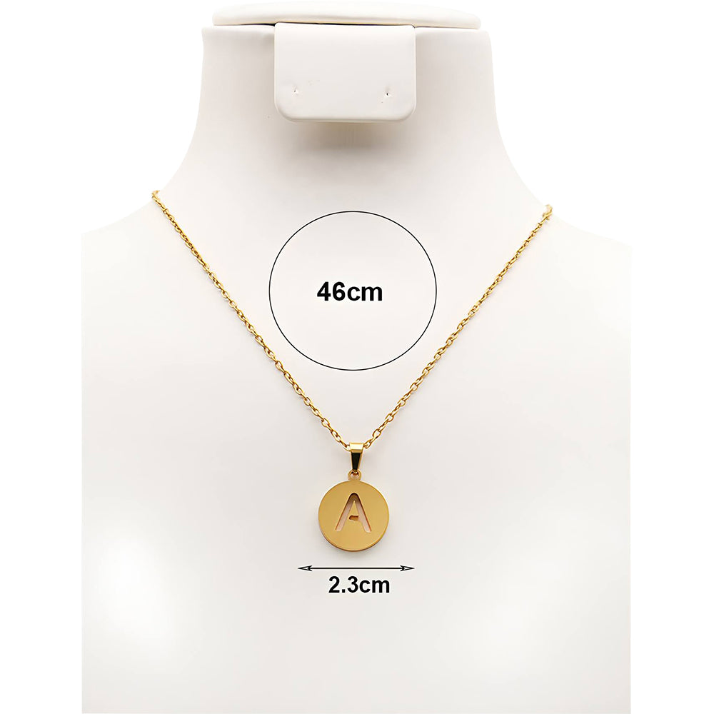 Gold Stainless Steel Alphabet Disc Pendant Necklace