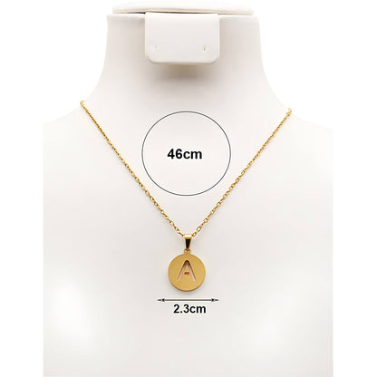 Gold Stainless Steel Alphabet Disc Pendant Necklace