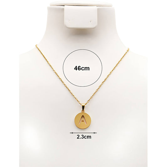 Gold Stainless Steel Alphabet Disc Pendant Necklace
