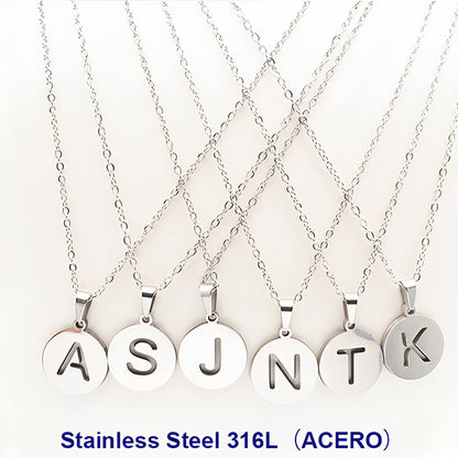 Silver Stainless Steel Alphabet Disc Pendant Necklace