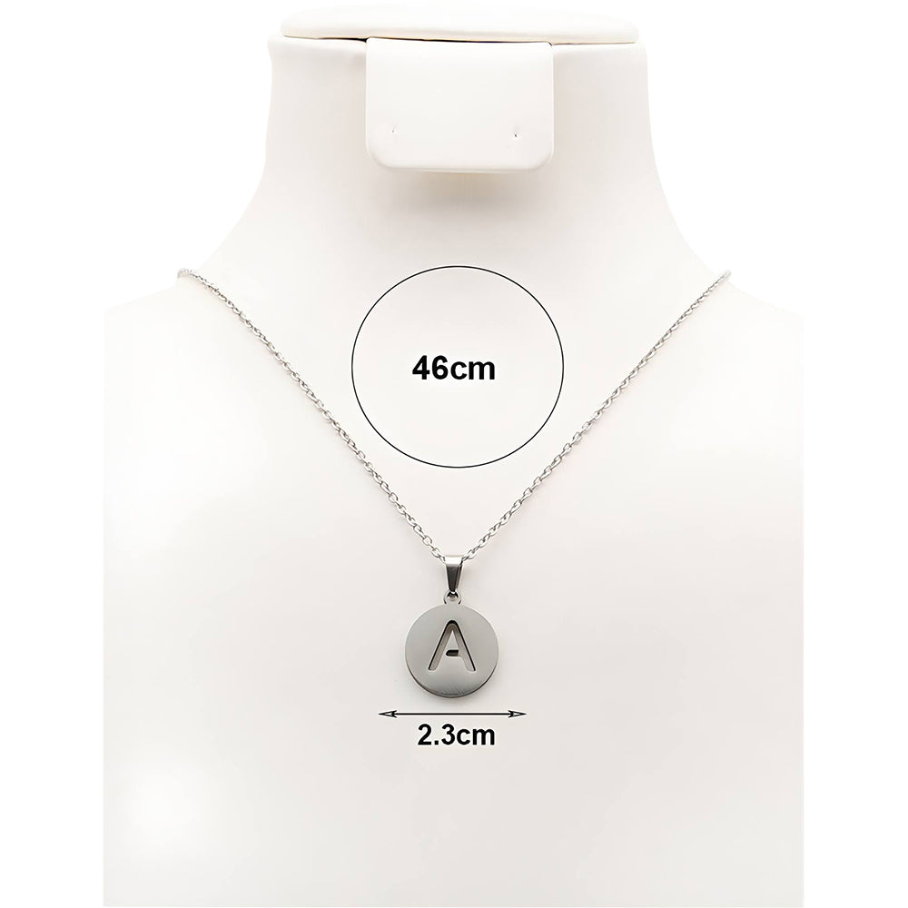 Silver Stainless Steel Alphabet Disc Pendant Necklace