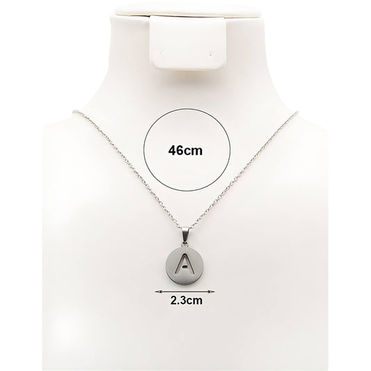 Silver Stainless Steel Alphabet Disc Pendant Necklace