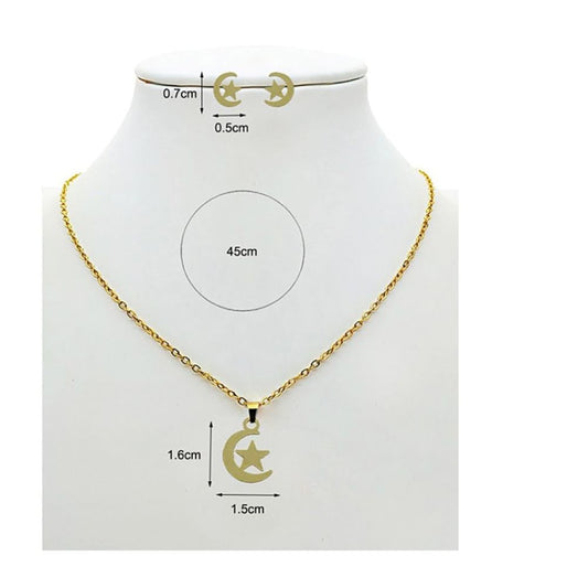 Stainless Steel Moon Star Pendant Necklace