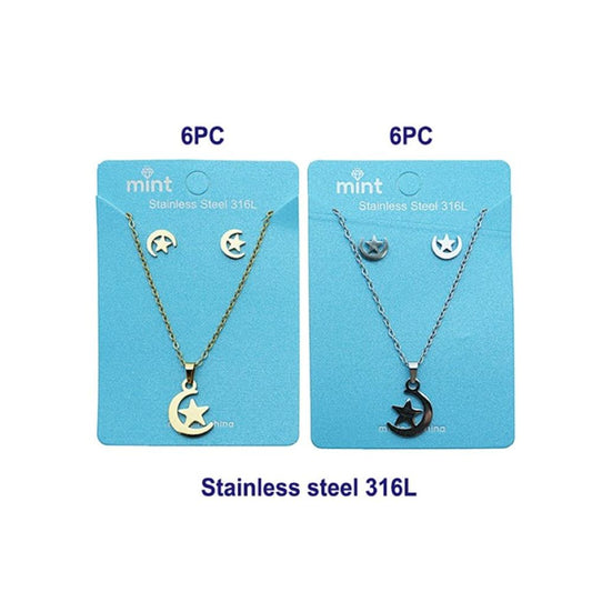 Stainless Steel Moon Star Pendant Necklace