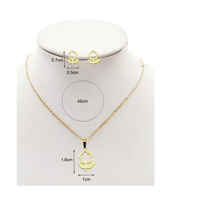 Stainless Steel Flower Cutout Pendant Necklace