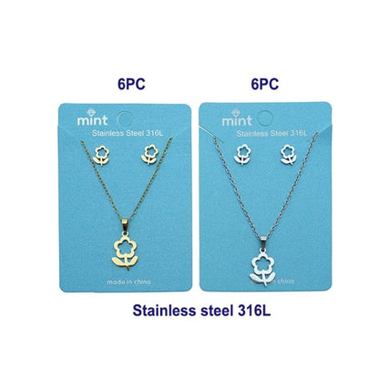 Stainless Steel Flower Cutout Pendant Necklace