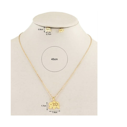 Stainless Steel Elephant Flower Pendant Necklace