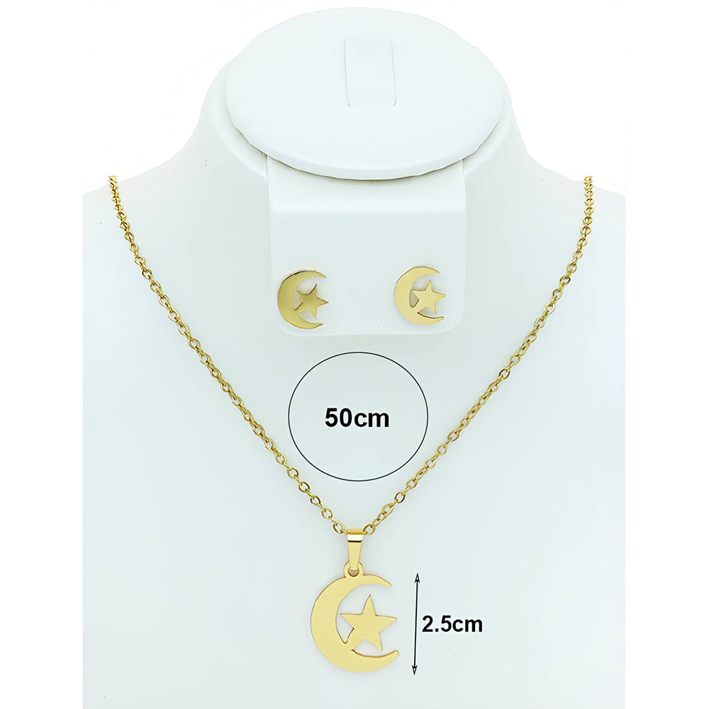 Stainless Steel Moon Star Pendant Necklace