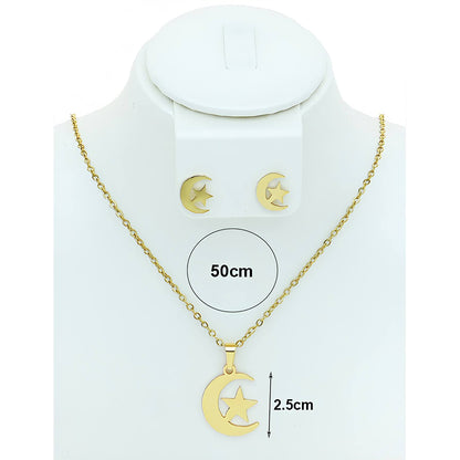 Stainless Steel Moon Star Pendant Necklace