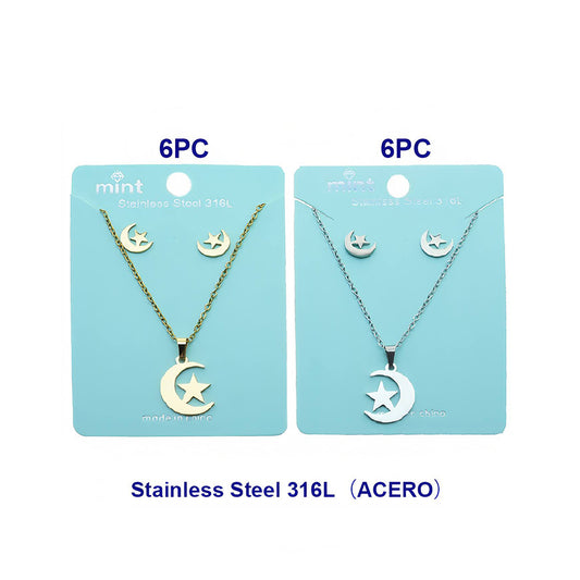 Stainless Steel Moon Star Pendant Necklace