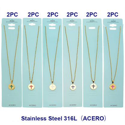 Stainless Steel Cross Disc Pendant Necklace