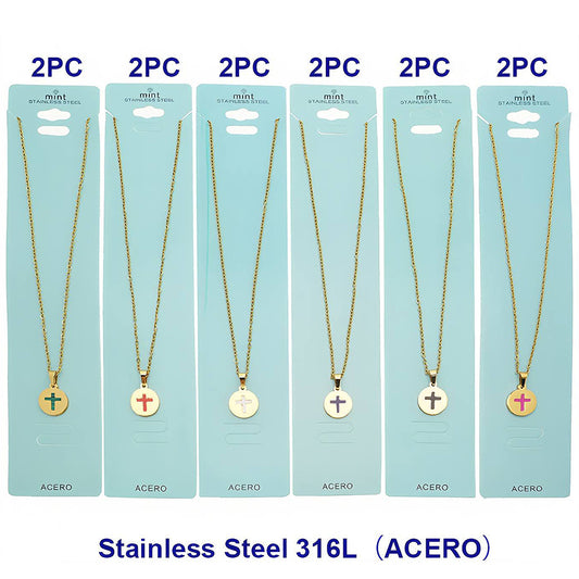Stainless Steel Cross Disc Pendant Necklace