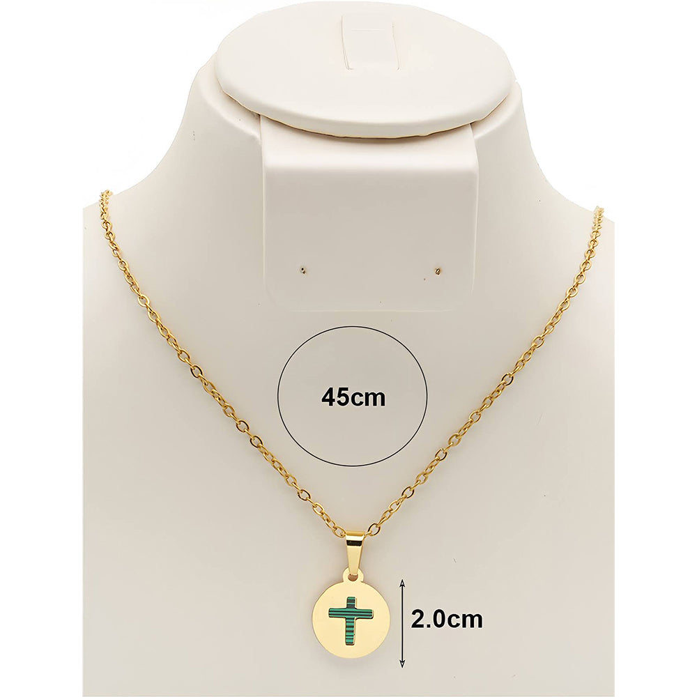Stainless Steel Cross Disc Pendant Necklace