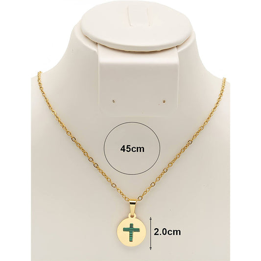 Stainless Steel Cross Disc Pendant Necklace
