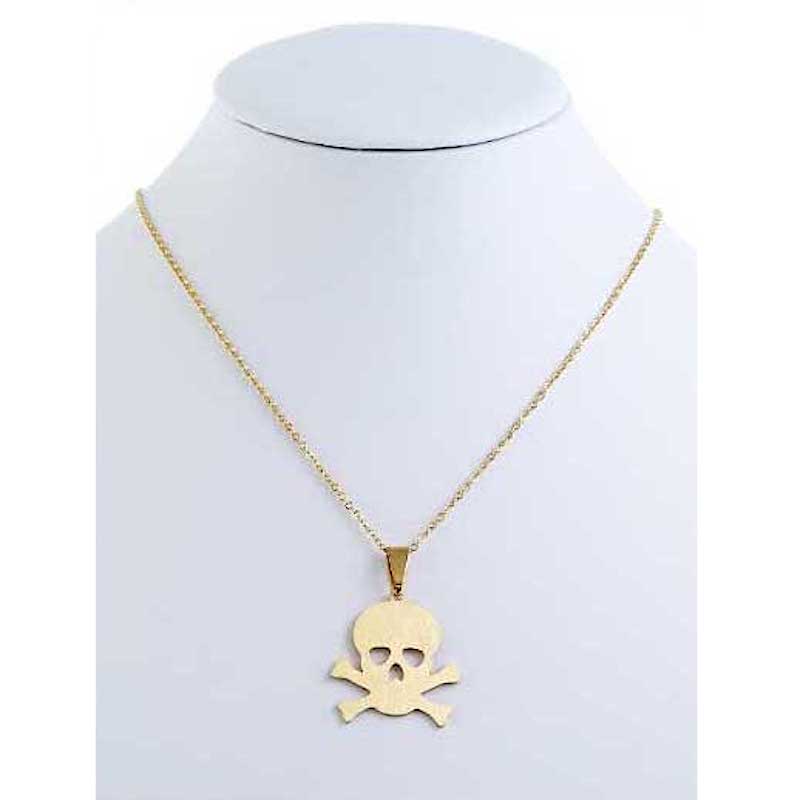 TN072G - Stainless Steel Jolly Roger Skull Necklace