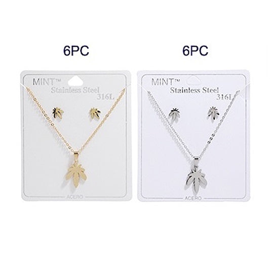 TN1054 - Marijuana Leaf Stainless Steel Pendant Necklace